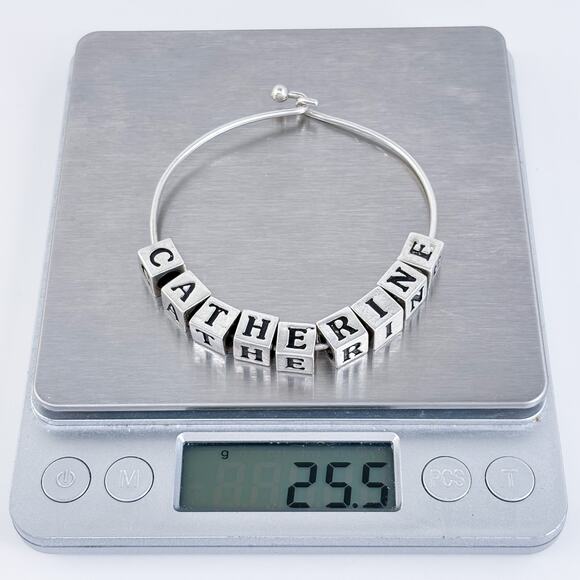 Vintage Sterling Silver 925 Catherine Name Cube Charm Bangle Bracelet 7" - Picture 9 of 10